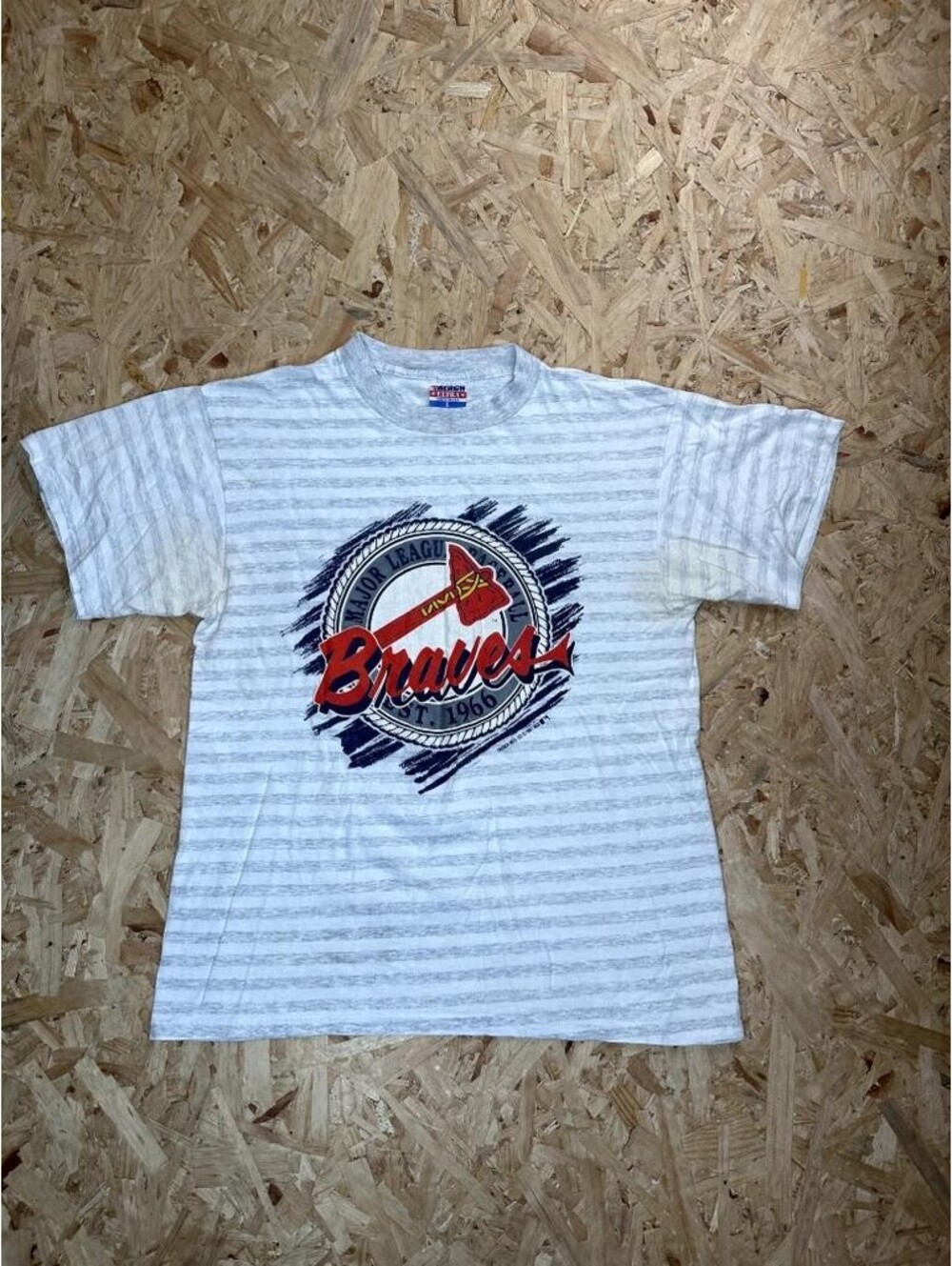Vintage 1991 Atlanta Braves Shirt Mens Large Gray Striped Trench Ultra MLB Tee